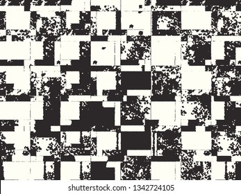 Abstract grunge vector background. Monochrome composition of irregular graphic elements.