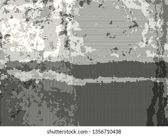Abstract grunge vector background. Monochrome composition of irregular graphic elements.