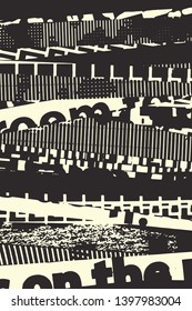 Abstract grunge vector background. Monochrome composition of irregular graphic elements.