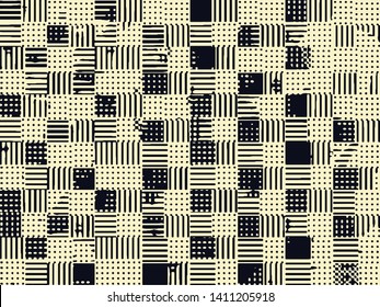 Abstract grunge vector background. Monochrome composition of irregular graphic elements.