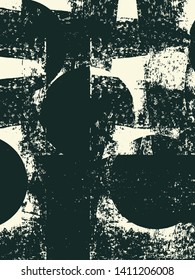 Abstract grunge vector background. Monochrome composition of irregular graphic elements.