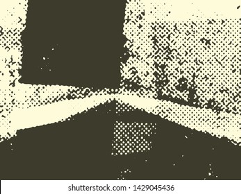 Abstract grunge vector background. Monochrome composition of irregular graphic halftone elements.