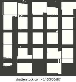 Abstract grunge vector background. Monochrome squared composition of irregular graphic elements.