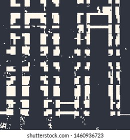 Abstract grunge vector background. Monochrome squared composition of irregular graphic elements.