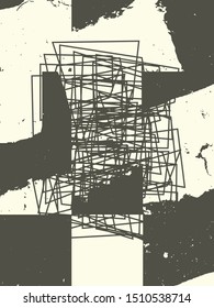 Abstract grunge vector background. Monochrome composition of irregular graphic elements.