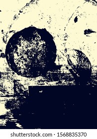 Abstract grunge vector background. Monochrome handcrafted composition of irregular graphic elements.