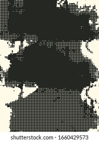 Abstract grunge vector background. Monochrome halftone omposition of irregular graphic elements.