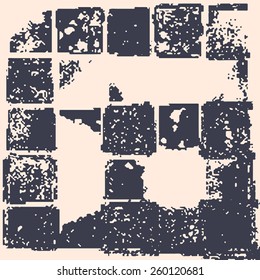 Abstract grunge vector background. Monochrome mosaic composition of irregular diffused geometric elements.