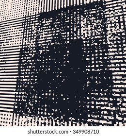 Abstract grunge vector background. Monochrome distorted composition of irregular geometric shapes