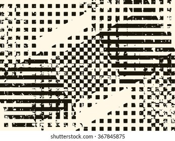 Abstract grunge vector background. Monochrome composition of irregular geometric elements.