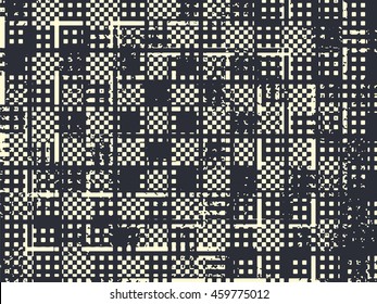 Abstract grunge vector background. Monochrome squared composition of irregular geometric shapes.created using hand drawing work.