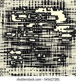 Abstract grunge vector background. Monochrome raster composition of irregular overlapping  graphic elements.
