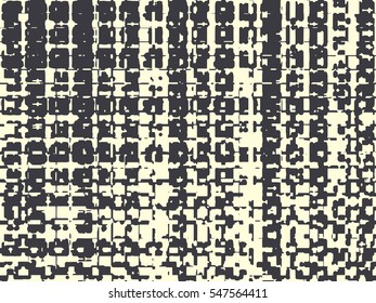 Abstract grunge vector background. Monochrome raster composition of irregular overlapping graphic elements.