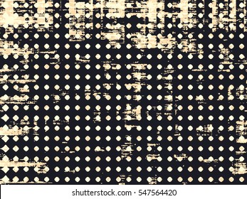Abstract grunge vector background. Monochrome raster composition of irregular overlapping graphic elements.