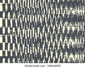 Abstract grunge vector background. Monochrome raster composition of irregular overlapping graphic elements.