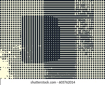 Abstract grunge vector background. Monochrome composition of irregular graphic elements.