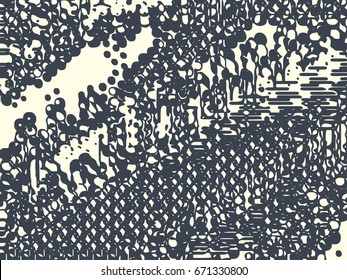 Abstract grunge vector background. Monochrome raster composition of irregular graphic elements.