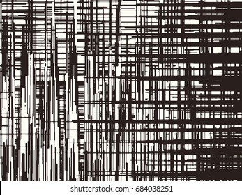 Abstract grunge vector background. Monochrome raster composition of irregular graphic elements.