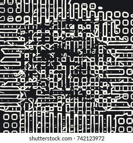 Abstract grunge vector background. Monochrome raster composition of irregular graphic elements.