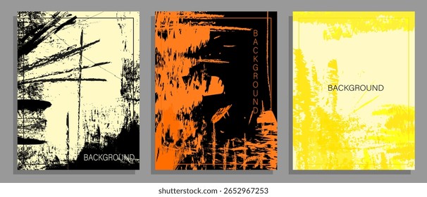 Abstract Grunge Vector Backgrounds Set.A versatile set of three abstract vector backgrounds or posters, each featuring a unique grunge texture and color palette. 