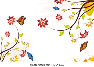Abstract grunge vector flower background with butterfly