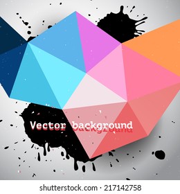 Abstract grunge vector geometric triangle colorful background, dirty painted illustration with blobs, stains, dust and geometric shape
