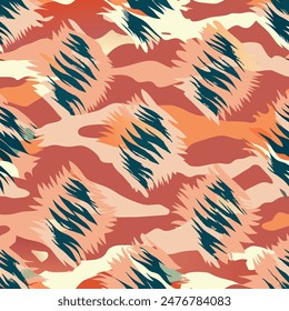Abstract grunge vector seamless pattern with animal print stylized camouflage background