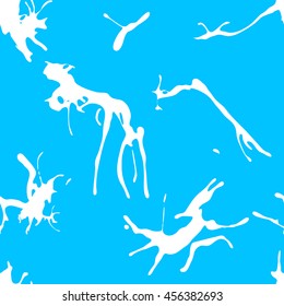 Abstract grunge vector seamless pattern with white milk blots on blue background.