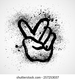 Abstract grunge victory hand sign. vector illustration.
