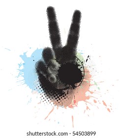 abstract grunge victory hand sign. vector illustration.