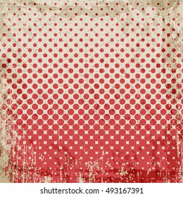 Abstract grunge vintage background of red dots. Evenly decrease size of circles.