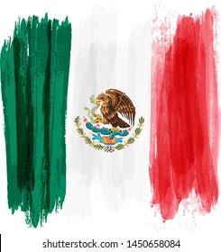 Abstract grunge watercolor painted flag of Mexico. Template for national holiday background.