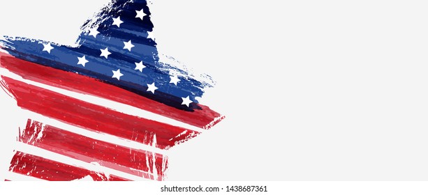 Abstract grunge watercolor USA flag in grunge star shape. Template for holiday banner, invitation, flyer, etc.