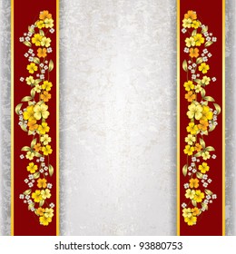 abstract grunge white background with yellow spring flowers on red