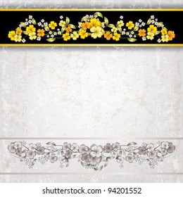 abstract grunge white background with yellow spring flowers