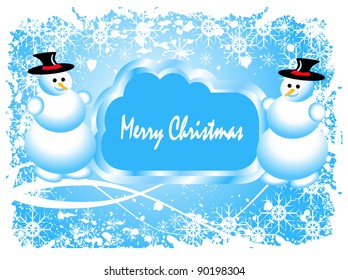 Resumen de la escena vectorial de invierno granulado con fondo azul, muñecos de nieve y navidades nevadas.