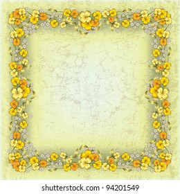 abstract grunge yellow background with spring flowers