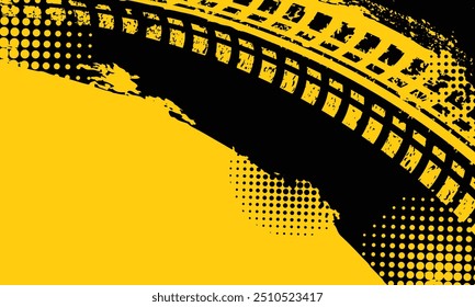 Abstract grunge yellow and black tire tracks background