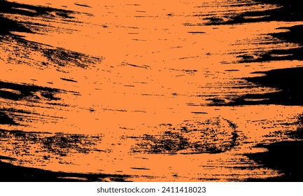 Abstrakter brüchiger Hintergrund. orangefarbener Vektorhintergrund mit schwarz abstrakter Grunge-Textur. Abstrakte trockene Pinselstriche, Gips