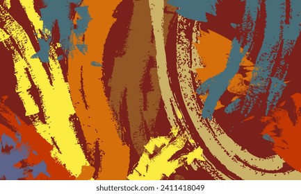 Abstract grunge-style background. Vector background of red, orange, blue and yellow colors with abstract grunge texture. Abstract dry brush strokes