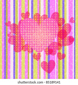 Abstract grungy background with hearts and halftone