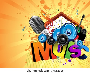 abstract grungy background with musical instrument, vector illustration