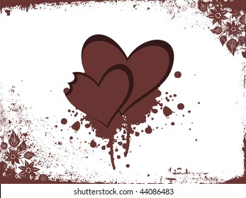 abstract grungy background with pair of heart, floral corner