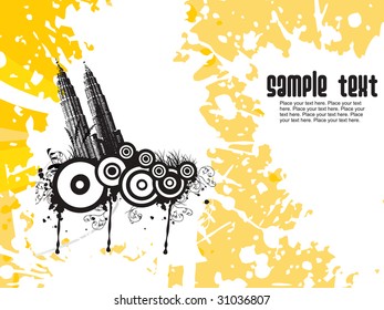 abstract grungy background with retro skyscraper