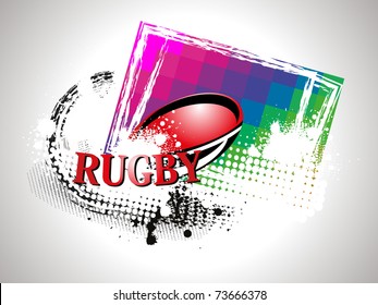 abstract grungy background with rugby ball, vector sport illustration