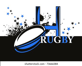 abstract grungy background with rugby ball, vector sport illustration