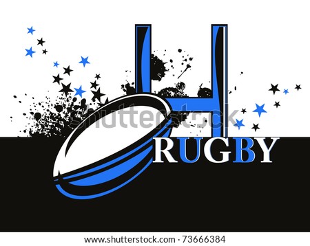 abstract grungy background with rugby ball, vector sport illustration
