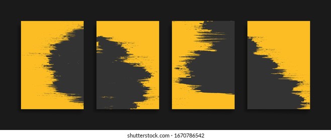 Abstract Grungy Background With Yellow Black Grey Color. Grunge Texture Brushstroke. Ink Splat Shape Pattern For Banner Cover Backdrop. Modern Background