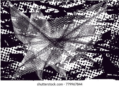 Abstract grungy black and white background texture vector illustration with star-like structure

