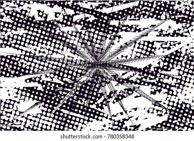 Abstract grungy black and white background texture vector illustration with star like structure